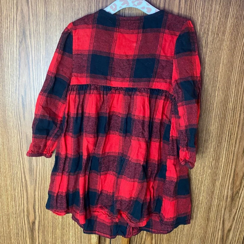 Old Navy Plaid Tunic Top Kids 3T Red Black Buffalo Check Babydoll Button Front